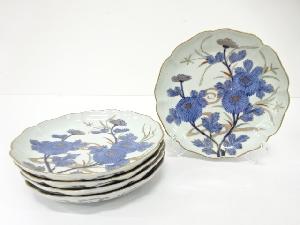 古伊万里　染付　菊　七寸皿　5客揃